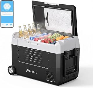 45L Tragbarer Kompressor Kühlbox mit Bluetooth-App, Elektrisch Autokühlbox Dual-Zone (-20°C bis +20°C) +Schneidebrett, 12V/24V/230V, Rollen & Trennwand – für Camping, Auto, LKW, Wohnmobil