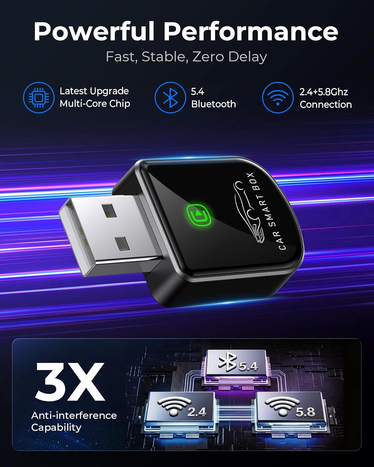 Wireless Carplay Adapter for iPhone Latest Upgrade, Tiny Bluetooth Dongle Convert Wired to Wireless for Apple Car Play Plug & Play, Zero-Lag Auto-Connect GPS Works With 2016+ Cars (Jet Black)