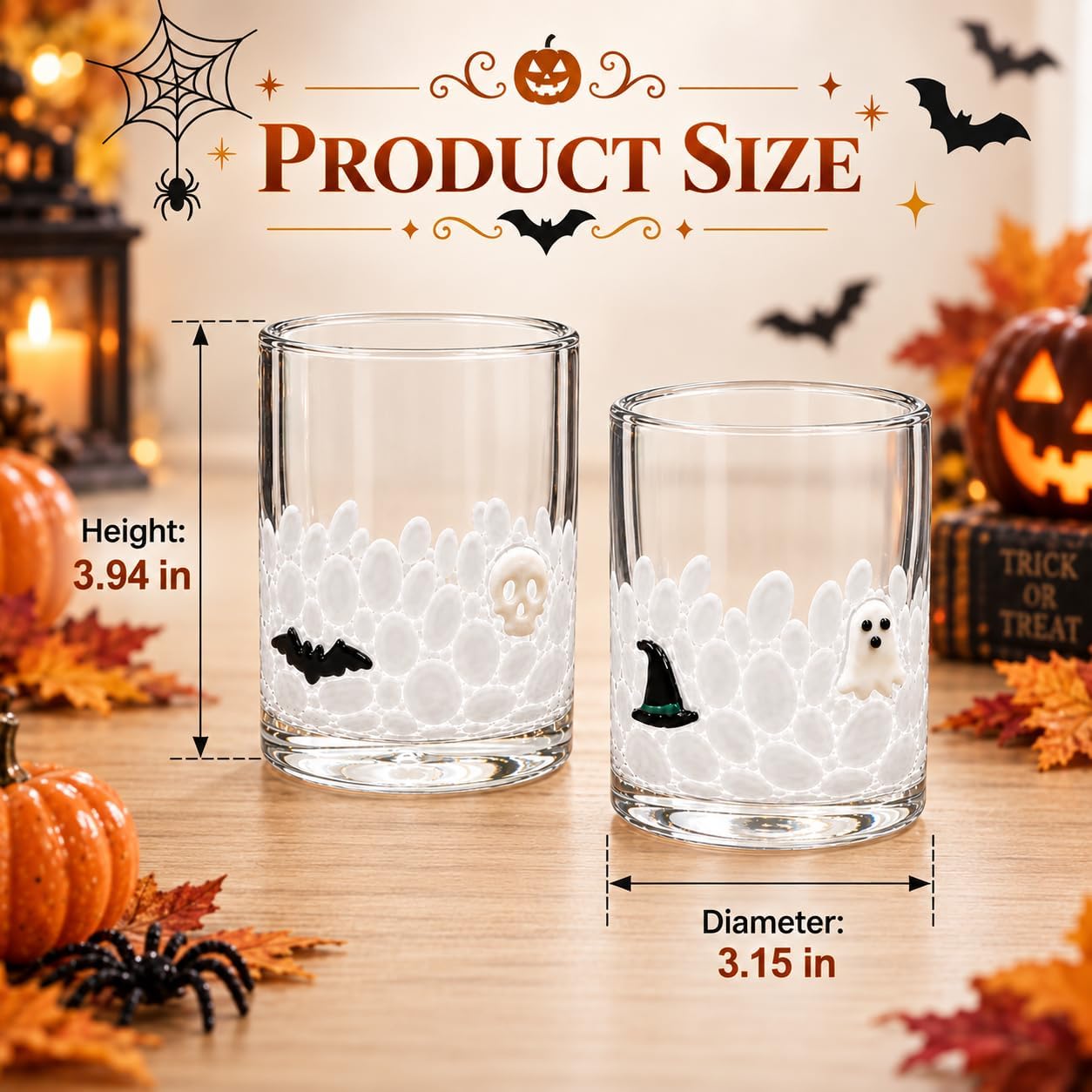 2 Pcs Halloween Icon Juice Cups, 16 oz Double Old Fashioned Tumblers