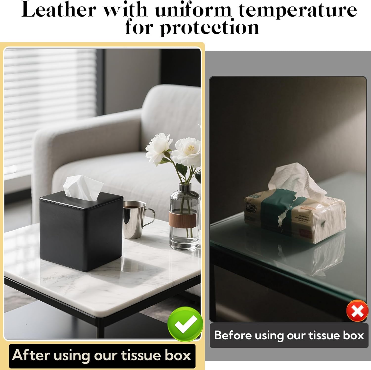 4 Pack PU Leather Tissue Box Cover Square Tissue Box Holder with Magnetic Closure, Black Tissue Box Cover, Black Tissue Box Holder, Decorative Tissue Holder for Bathroom Bedroom Office