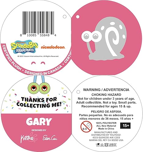 Miniatura 7 de Youtooz Gary the Snail Stickie - Peluche coleccionable de Bob Esponja de 6 pulgadas, colección de juguetes lindos