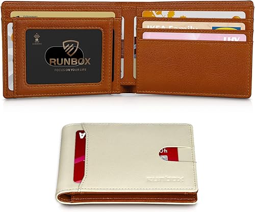 RUNBOX Cartera delgada para hombre, con 11 ranuras para tarjetas de crédito, de cuero, con bloqueo RFID, pequeña, delgada, plegable, minimalista,