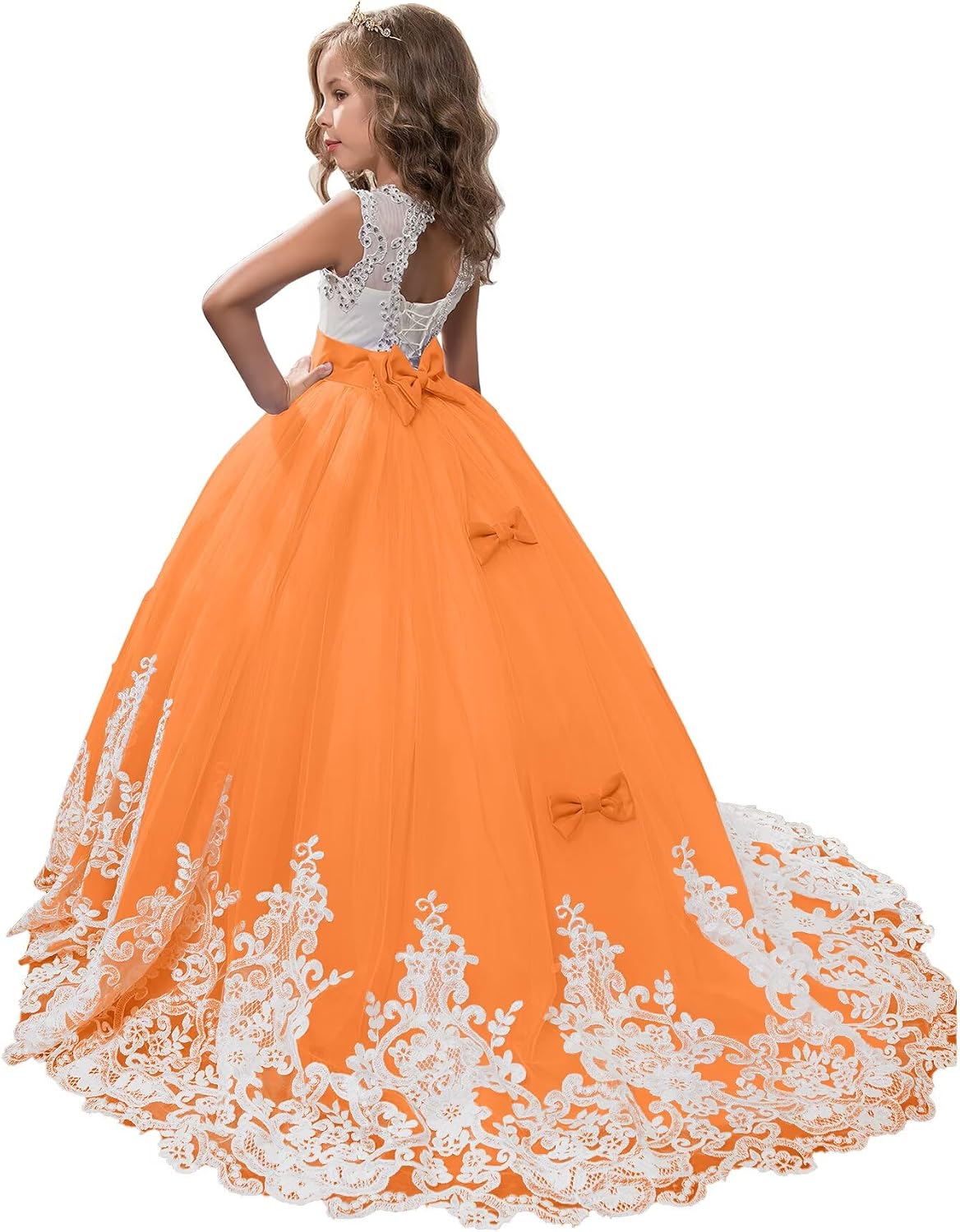 Flower Girl Dresses for Wedding Lace Appliques Princess Pageant Dress Tulle First Communion Dress for Girls