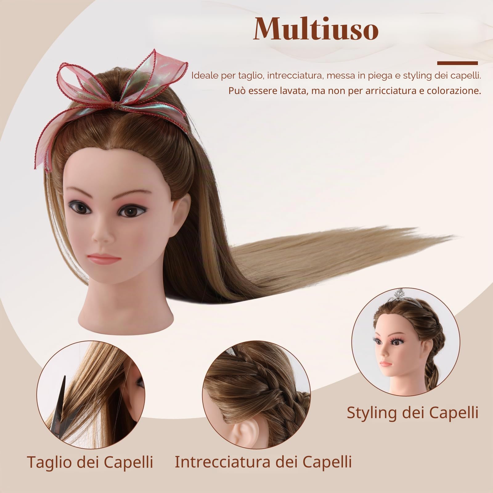 Testa per Parrucchieri 24" Capelli Sintetici Morbidi con Staffa Accessori