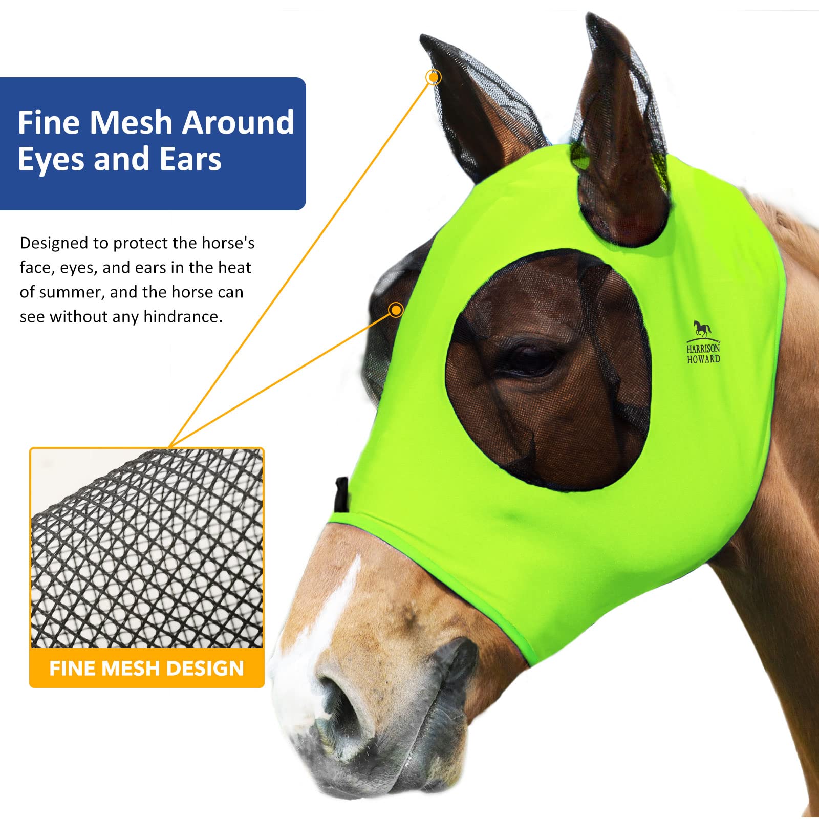 Masque Oreilles Complet Masque Anti-Mouches Gallopoff Pour Cheval - Protection Oreilles Et Yeux, Maille Respirante Masque Cheval Protection Oreilles