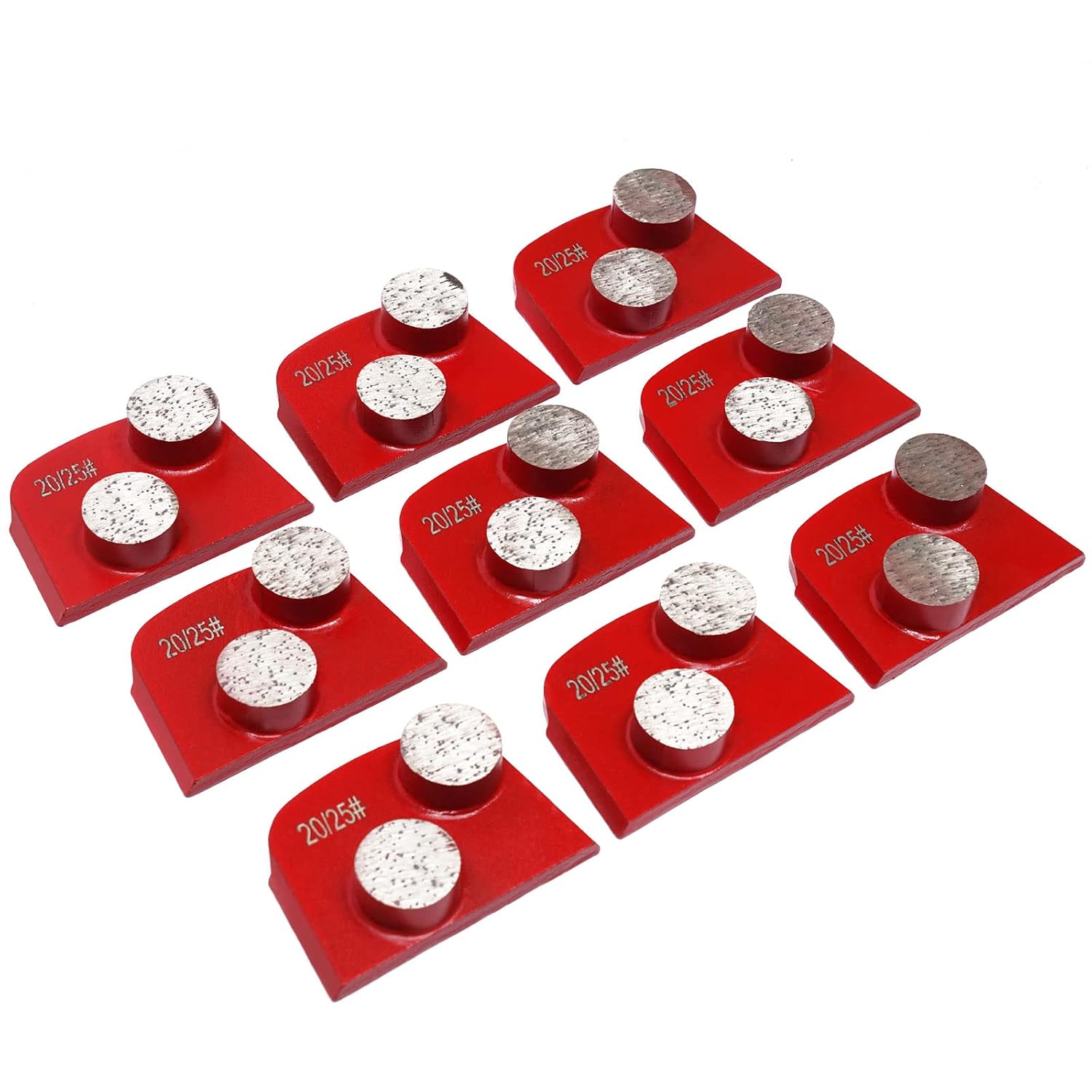 9PCS Trapezoid Diamond Grinding Pads, 20/25 Grit, 2-Cylinder Teeth Scraper for Lavina/Edco – Wet/Dry Concrete Floor Leveling & Coating Remove (Red)