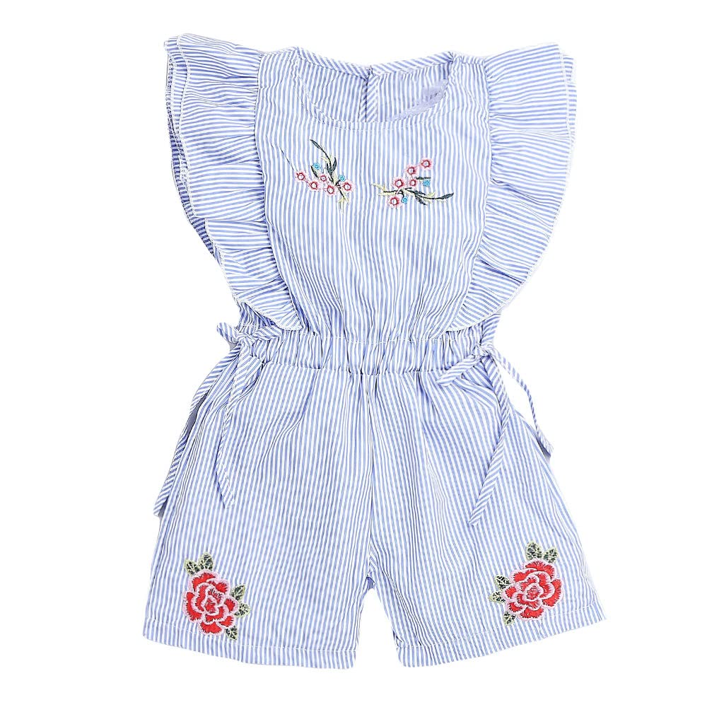 Baby Girls Cotton Wing Sleeves Floral Jumpsuits in Blue Color