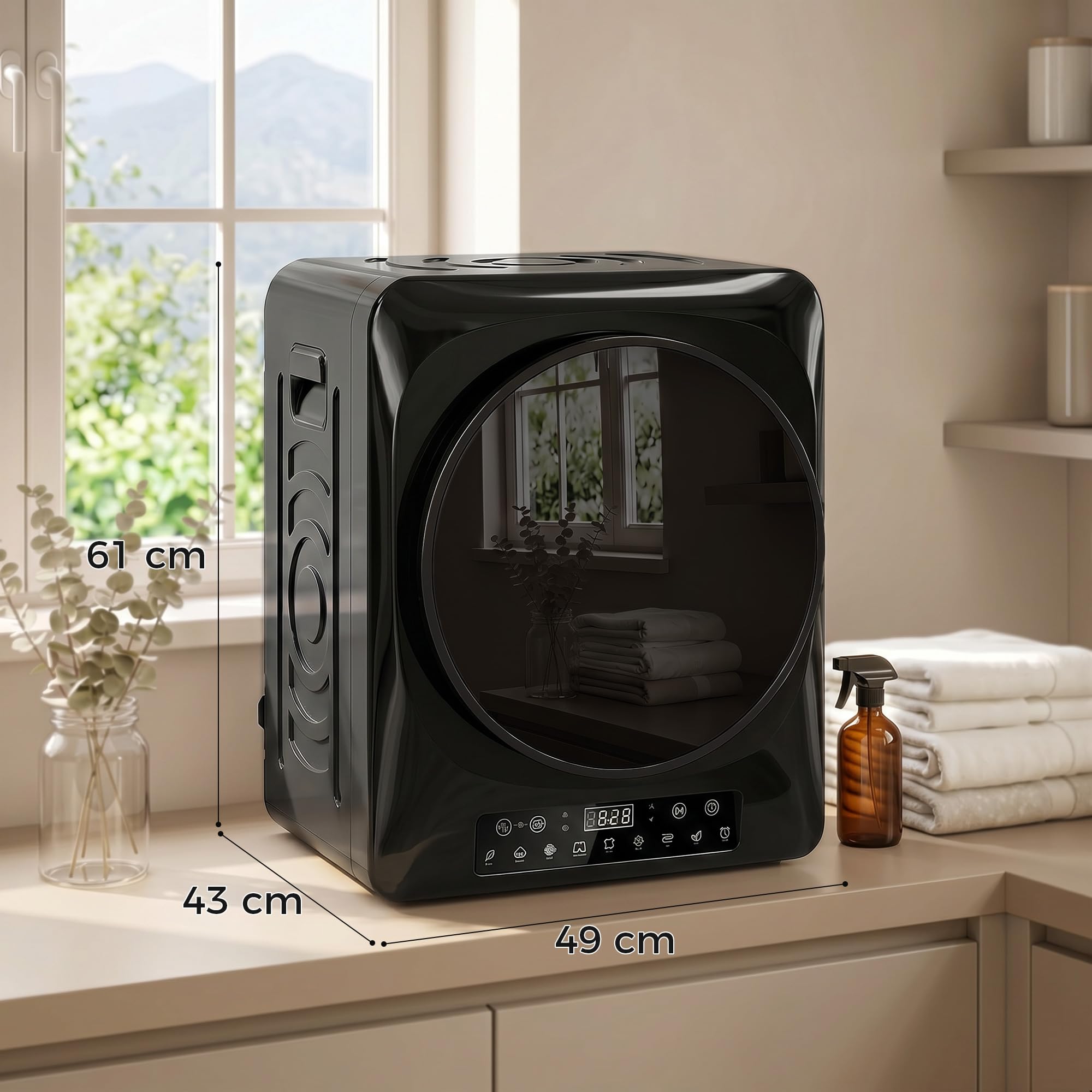 HOMCOM Wäschetrockner 5 kg Mini Ablufttrockner mit 9 Programmen bis zu 60℃, 1000W Trockner mit Knitterschutz, Doppelfilter, LED-Touchscreen, Timer, Kindersicherung für Wohnmobile, Haus, Schwarz