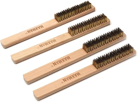 MAXMAN Brass Brush Set 3Pcs, Soft Brass Bristle Wire Brushes with 10 Inch Natural Beechwood Handle, Metal Brush, Wire Brush for Cleaning Rust, Metal Surface, Kitchen, Automotive, Welding, Removes Lint