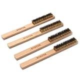 Brass Brush Set 4Pcs, Soft Brass Bristle Wire Brushes with 10 Inch Natural Beechwood Handle, Metal Brush, Wire Brush for Cleaning Rust, Metal Surface, Kitchen, Automotive, Welding, Removes Lint
