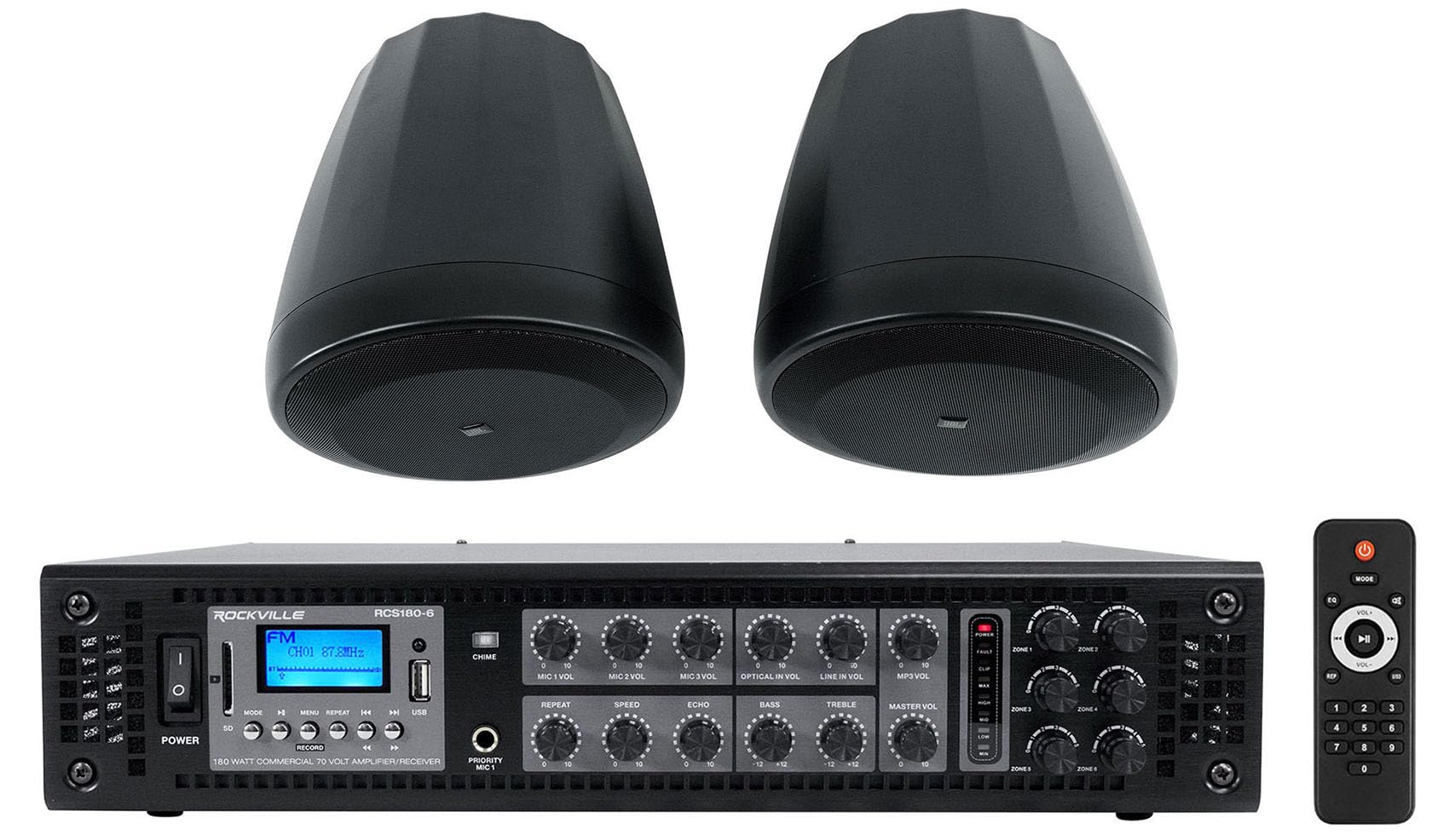 Rockville Bundle: (1) RCS180-6 180 Watt 6 Zone 70v Commercial/Restaurant Amplifier/Bluetooth Bundle with (2) JBL Control 67 P/T 6.5