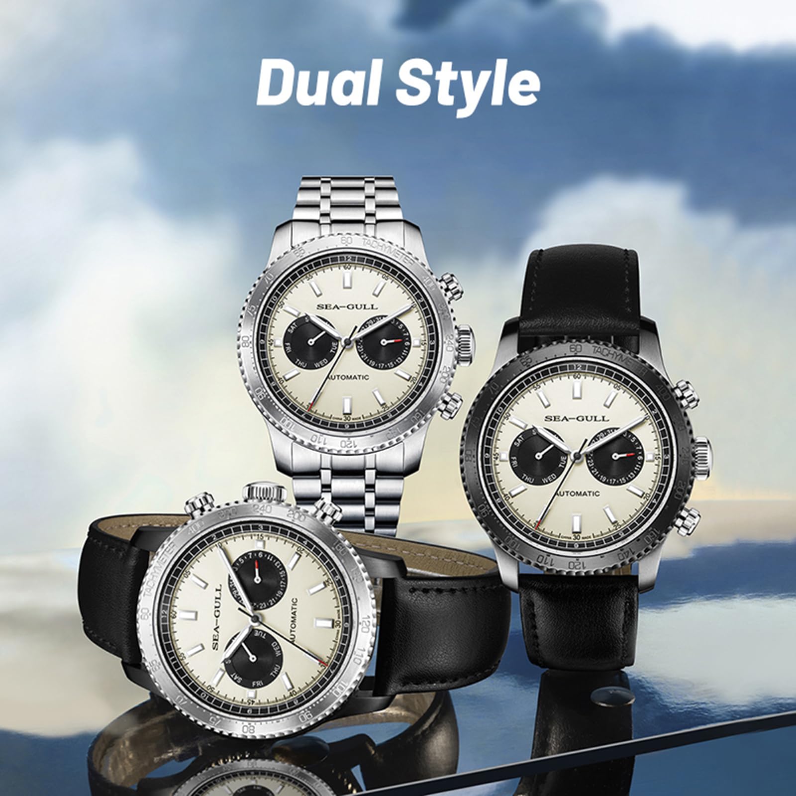SEA-GULL GMT - Reloj mecánico para hombre, doble calendario, ojo de panda, reloj de pulsera automático, gaviota ST2502, taquímetro, luminoso, 6177