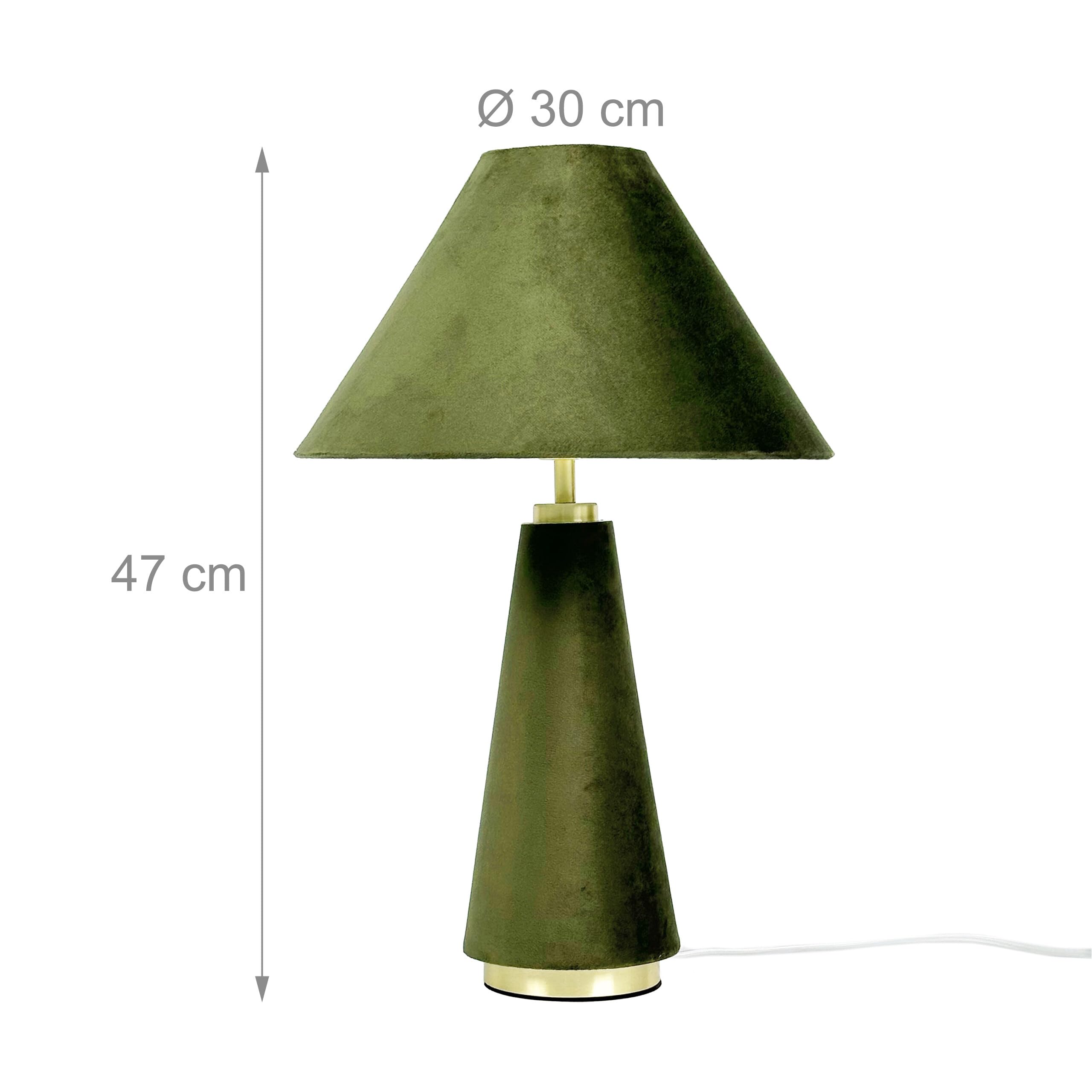 Relaxdays Tischlampe, Samtschirm & Metallfuß, E14, HxD: 47 x 30 cm, Nachttischlampe mit Kabel, Schlafzimmer, Olive/Gold