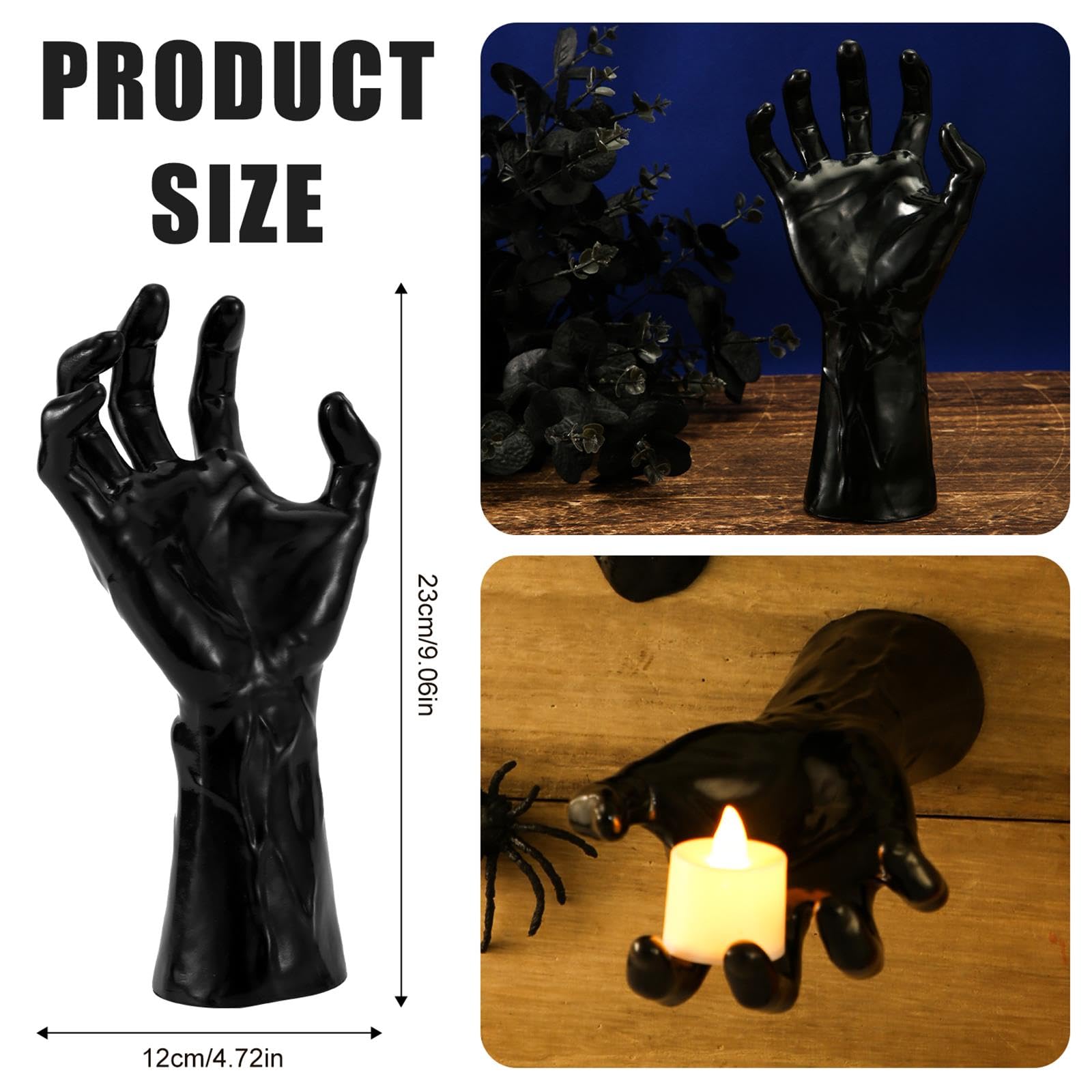 PEUTIER 3 mani raccapriccianti da parete, diverse dimensioni, mani spettrali, decorazione da parete con candele e mani, appendiabiti da parete, spaventose decorazioni di Halloween per interni