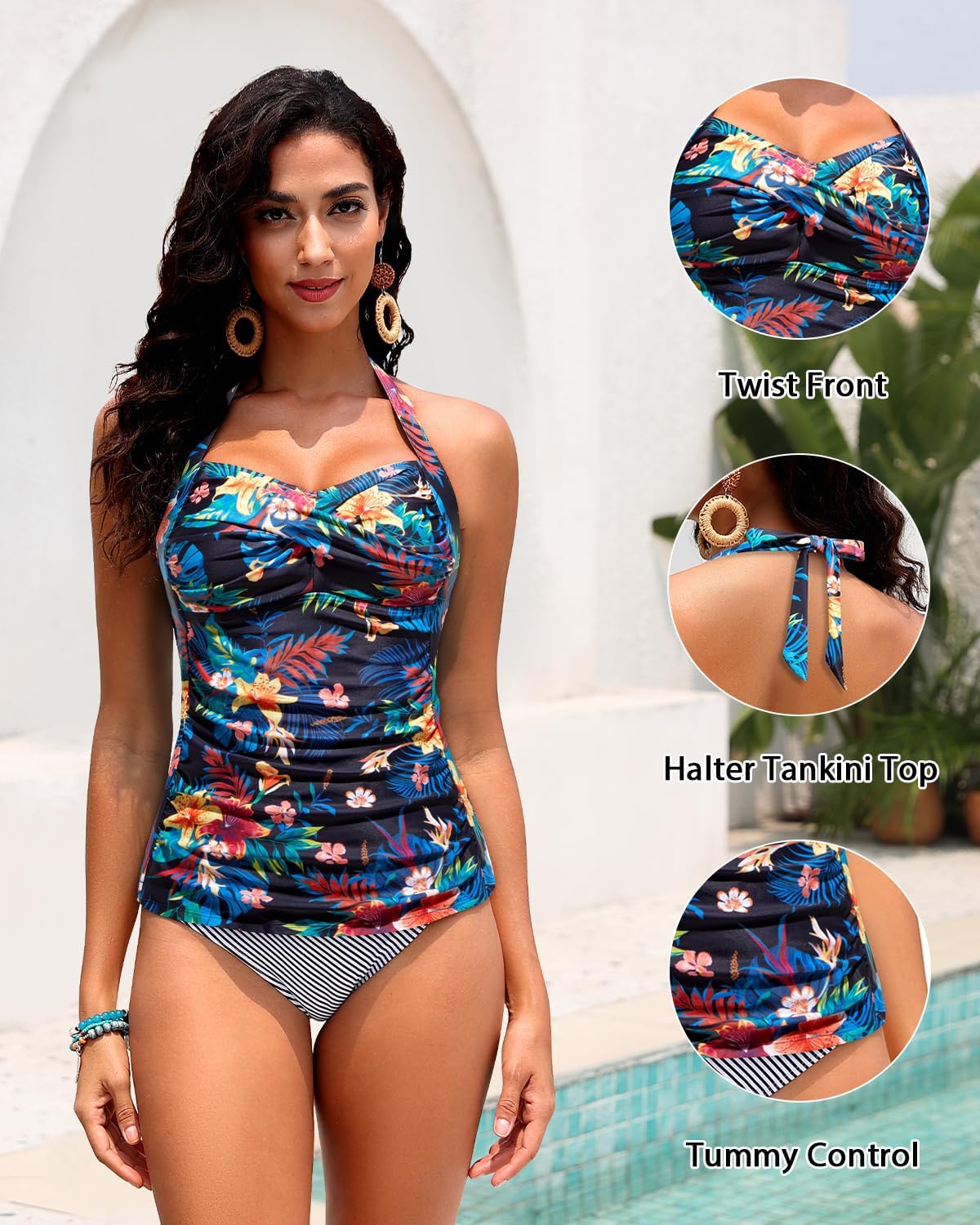 Women Tankini Bathing Suit Top - Halter Swim Tops Only Tummy Control No Bottom Swimwear - Image 3