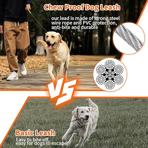 Miniatura 4 de Correa de perro resistente, correa de metal a prueba de mordidas para perros grandes (hasta 250 libras), correas de alambre para perros con agarre