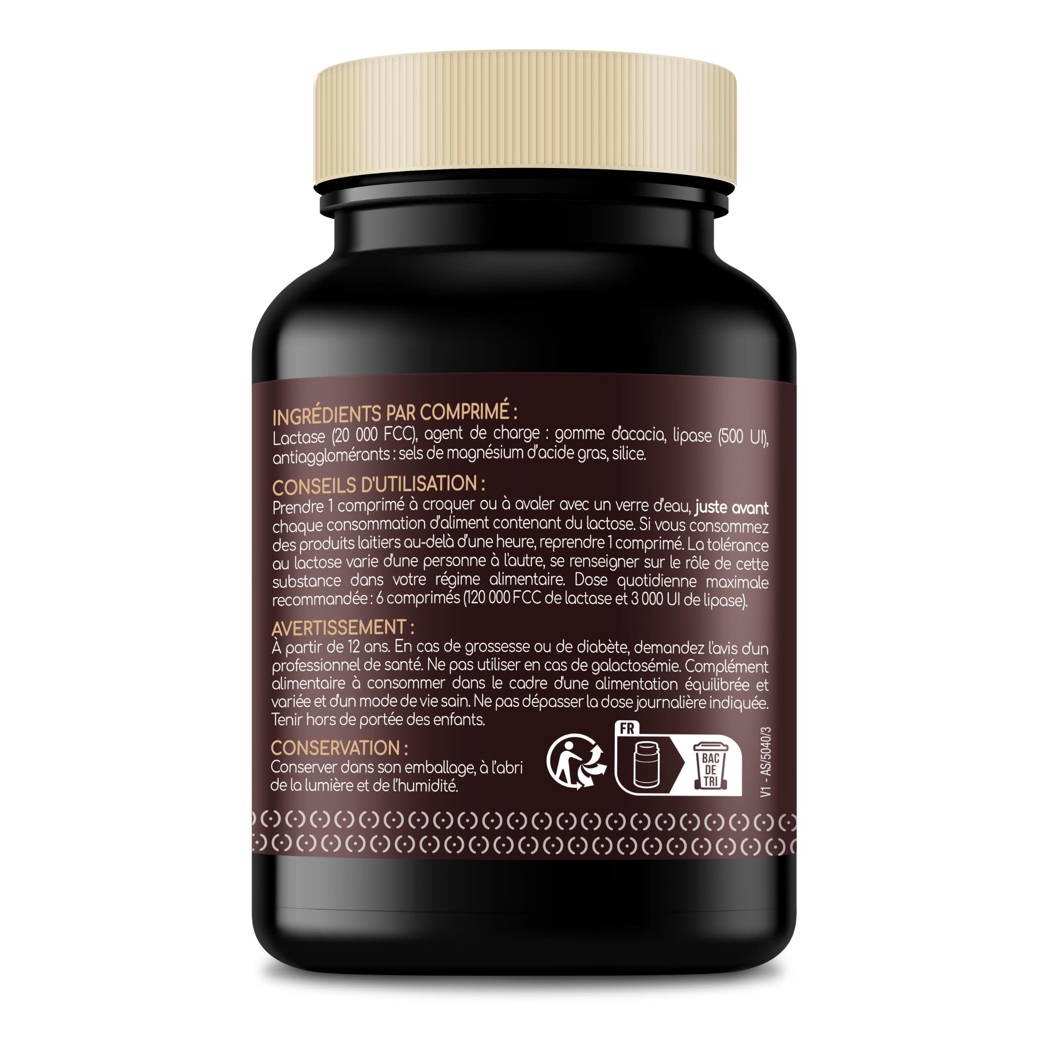 LACTOLERANCE ULTRA Lactase 20 000 FCC Lipase 500 UI 200 Comprimés Double action lactose et graisses enzymes digestives