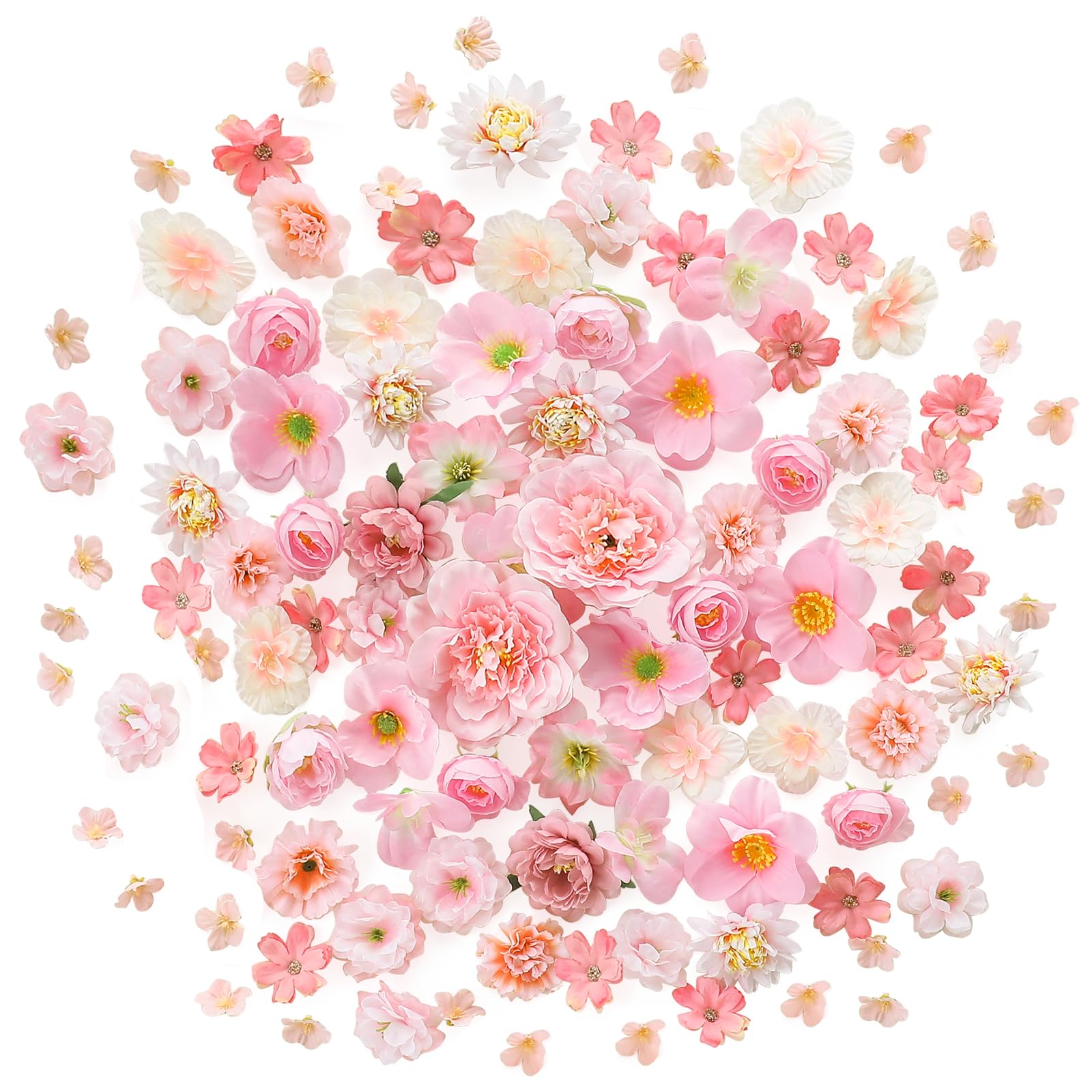 Photo 1 of Floroom Mini Artificial Flower Heads Pink & Blush Fake Peony Daisy Rose Multicolor Small Faux Silk Flower Heads for Cake Craft Garland Wedding Party Graduation Cap DIY Home Decoration, 0.8"-3.6"