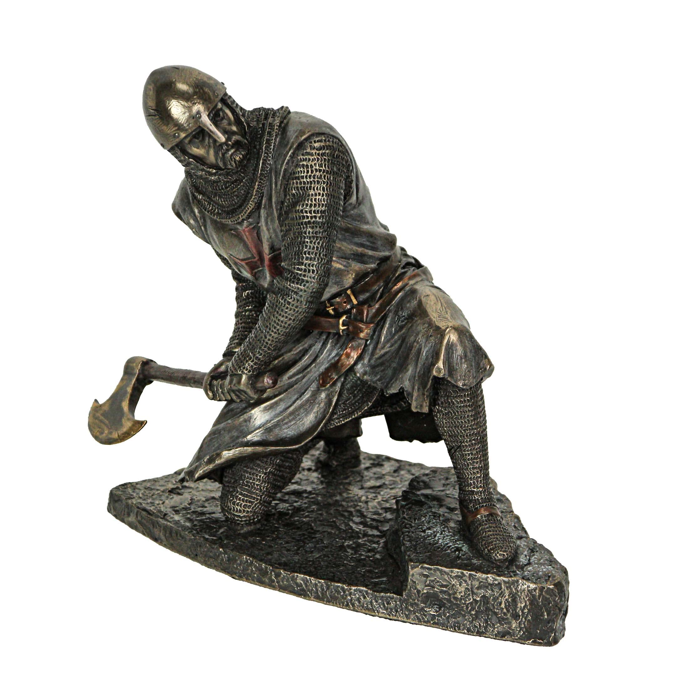 Veronese Design 6 7/8 Inch Templar Crusader Kneeling Battle Axe Stance Cold Cast Resin Antique Bronze Finish Statue Sculpture