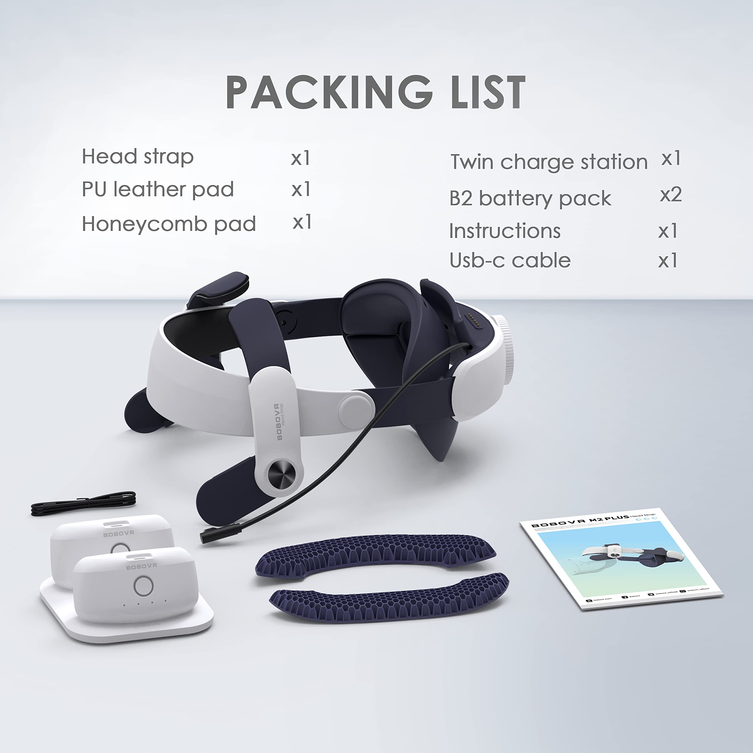 BOBOVR M2 Plus Head Strap Twin Battery Combo Accessories,Compatible with  Quest 2,Dual Battery Pack + Magnetic Charging Dock