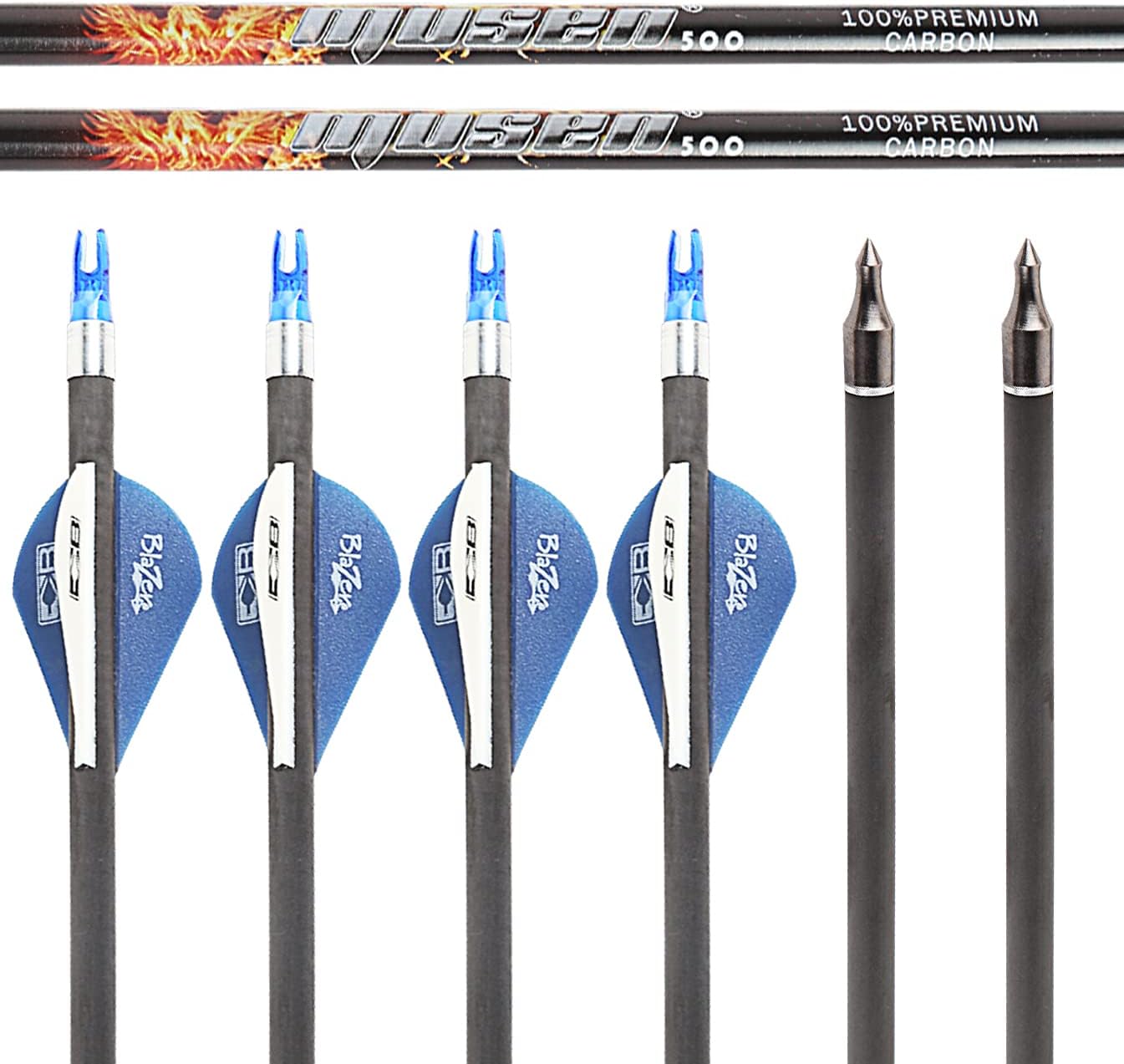 Musen Pure Carbon Arrows 30 inch Hunting Arrows for Recurve Bow,100% Carbon Archery Target Arrows with Removable Tips for Youth Hunters & Bowhunters (Pack of 12)