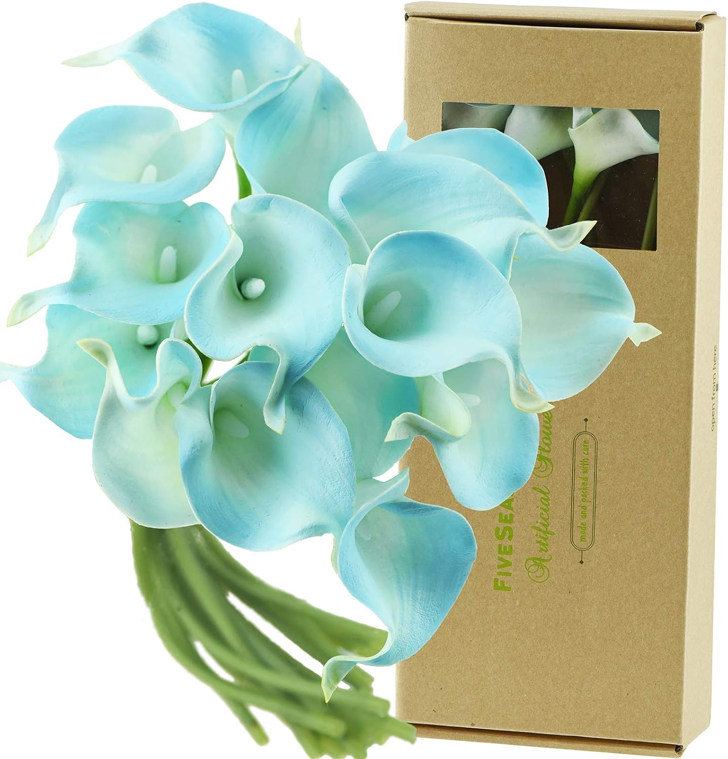 FiveSeasonStuff Real Touch Calla Lily Artificial Flowers Wedding Bridal Bouquet | Floral Arrangements | 15 Calla Lilies (Lake Blue)