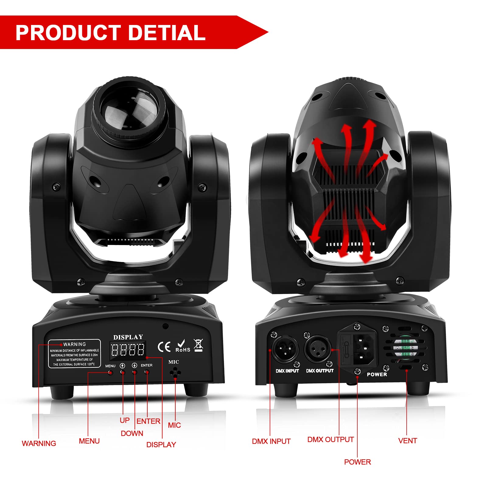 2 Projecteurs à Tête Mobile LED 105W RGBW Avec Télécommande DMX - Pour Soirée, Disco, Mariage, Bar - Effets Lumineux Dynamiques