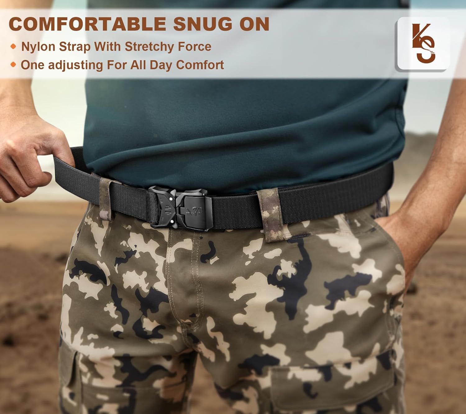 KEMISANT Men Tactical Belt,Stretch Nylon Belt Adjustable for Rigger Military Heavy Duty Work 1.5"-Quick Release - Image 5