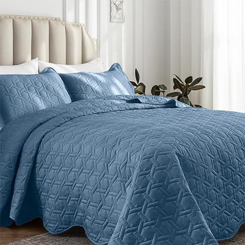 Auemtyn Juego de edredón de 3 piezas, tamaño Queen, color gris azulado, colcha de cama suave de microfibra ligera, colcha reversible para todas las Auemtyn Juego de edredón de 3 piezas, tamaño Queen, color gris azulado, colcha de cama suave de microfibra ligera, colcha reversible para todas las