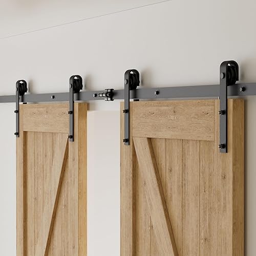 Kit de herrajes para puerta corrediza de granero de 14 pies para puerta doble de 42 pulgadas de ancho resistente
