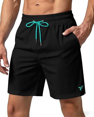 Yufawow 7 Inches Men's Swim Trunks with Mesh Lining and Quick Dry Pockets for Board Beach Gym Running