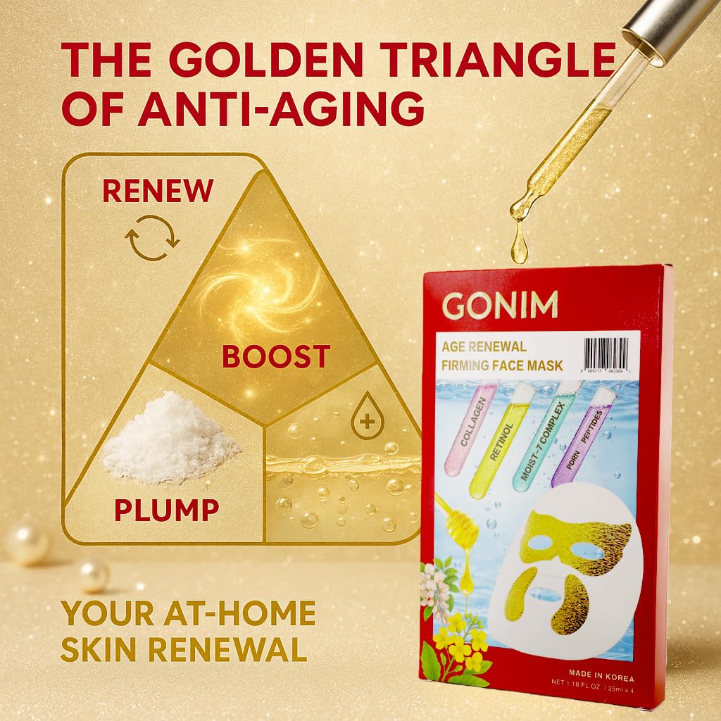 GONIM Korean Face Mask with Integrated Eye Patches with PDRN, Retinol & Caffeine, Collagen Face Mask, Hydrating Face Masks, Hyaluronic Acid Serum Sheet Mask Korean Skin Care Anti Aging 35ml/1.18oz x 8