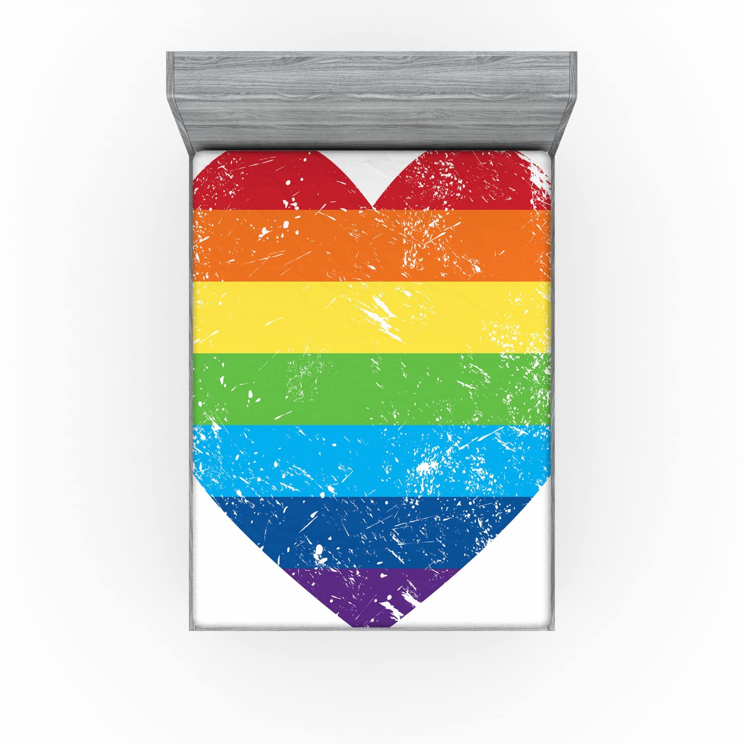 Ambesonne Vintage Rainbow 2 Pack Fitted Sheet, Heart Shape, Bed Cover All-Round Elastic Deep Pockets 2 Pieces, Package Contains 2 Full Size Fitted Sheets, Rainbow White