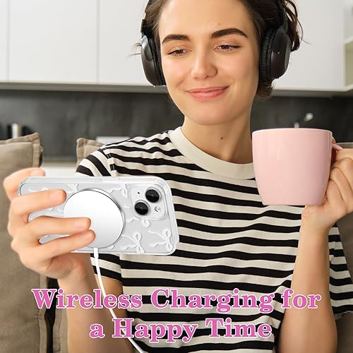 Miniatura 6 de UEEBAI - Funda magnética para iPhone 15, diseño de lazo, compatible con MagSafe, funda transparente delgada inalámbrica, antiamarilleo, a prueba de