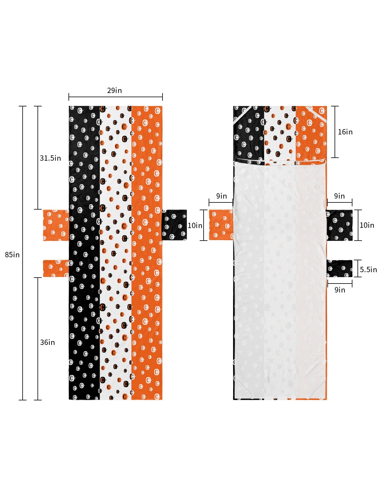 Halloween Beach Lounge Chair Towel Cover, Soft Chaise Lounge Towel with Side Pockets Patio Pool Chairs Cover for Beach/Pool Sunbathing 29x85 Orange White Black Striped Pumpkins