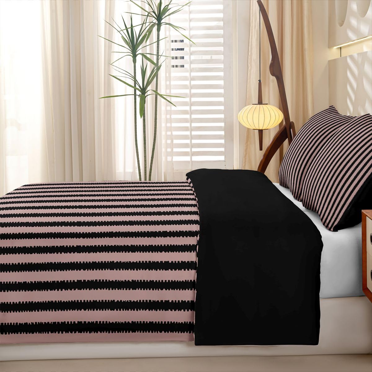 Homewish Streifen Kinder Schwarz Rosa Bettwäsche 135x200 Set 4teilig