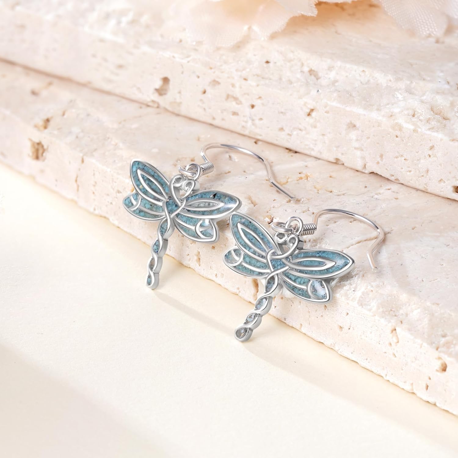 TYSO Dragonfly Earrings 925 Sterling Silver Dragonfly Turquoise Dangle Drop Earrings Jewelry Gifts for Women - Image 2