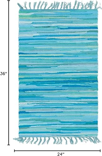 Miniatura 2 de Rugs.com - Alfombra de la colección Chindi Cotton, alfombra de tejido plano de color celeste de 2 x 3 pies perfecta para salas de estar, comedores