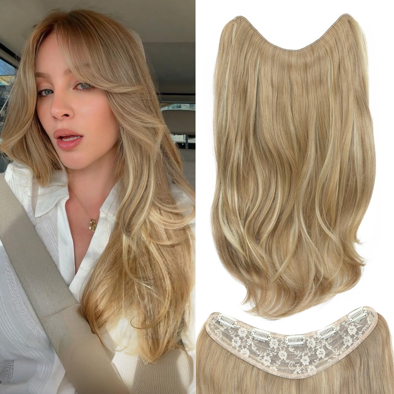 1 extension per capelli a forma di U con clip in estensioni per capelli biondi da 50,8 cm in fibra sintetica per le donne