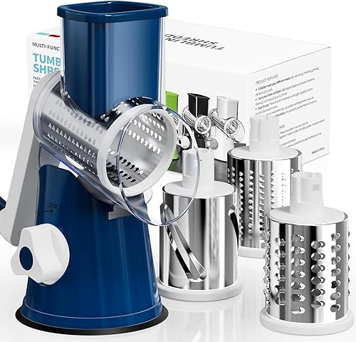 Rallador giratorio de queso, manivela de mano, trituradora de 3 cuchillas, rallador de queso para cocina, herramienta de cocina multifuncional para