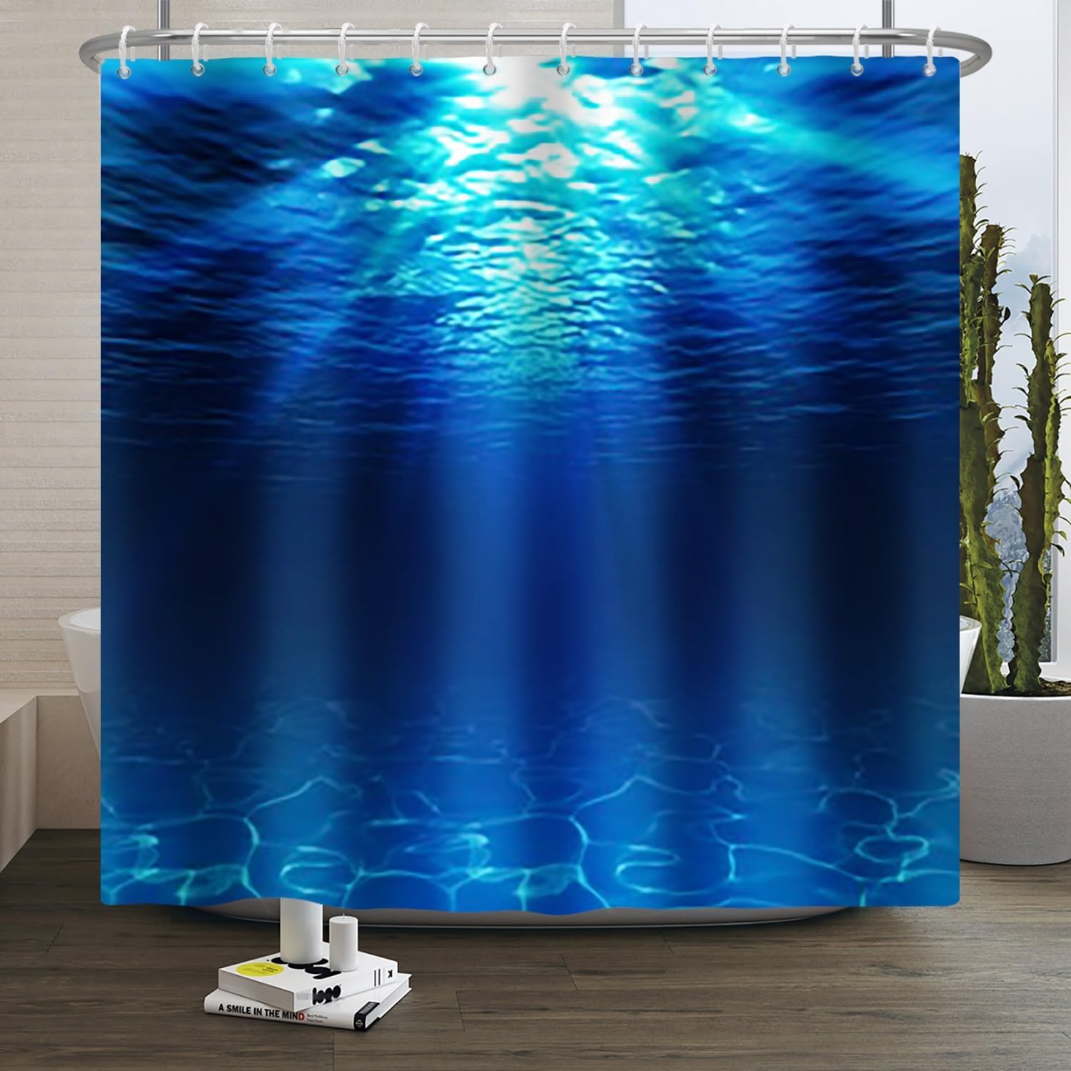 Xiaoterna Ocean Shower Curtain Water Shower Curtain Summer Holidays in Beach Pool Sea Shower Curtain Deep Sea Blue Ocean Scenery Shower Curtain Machine Washable Waterproof Fabric 150x180cm