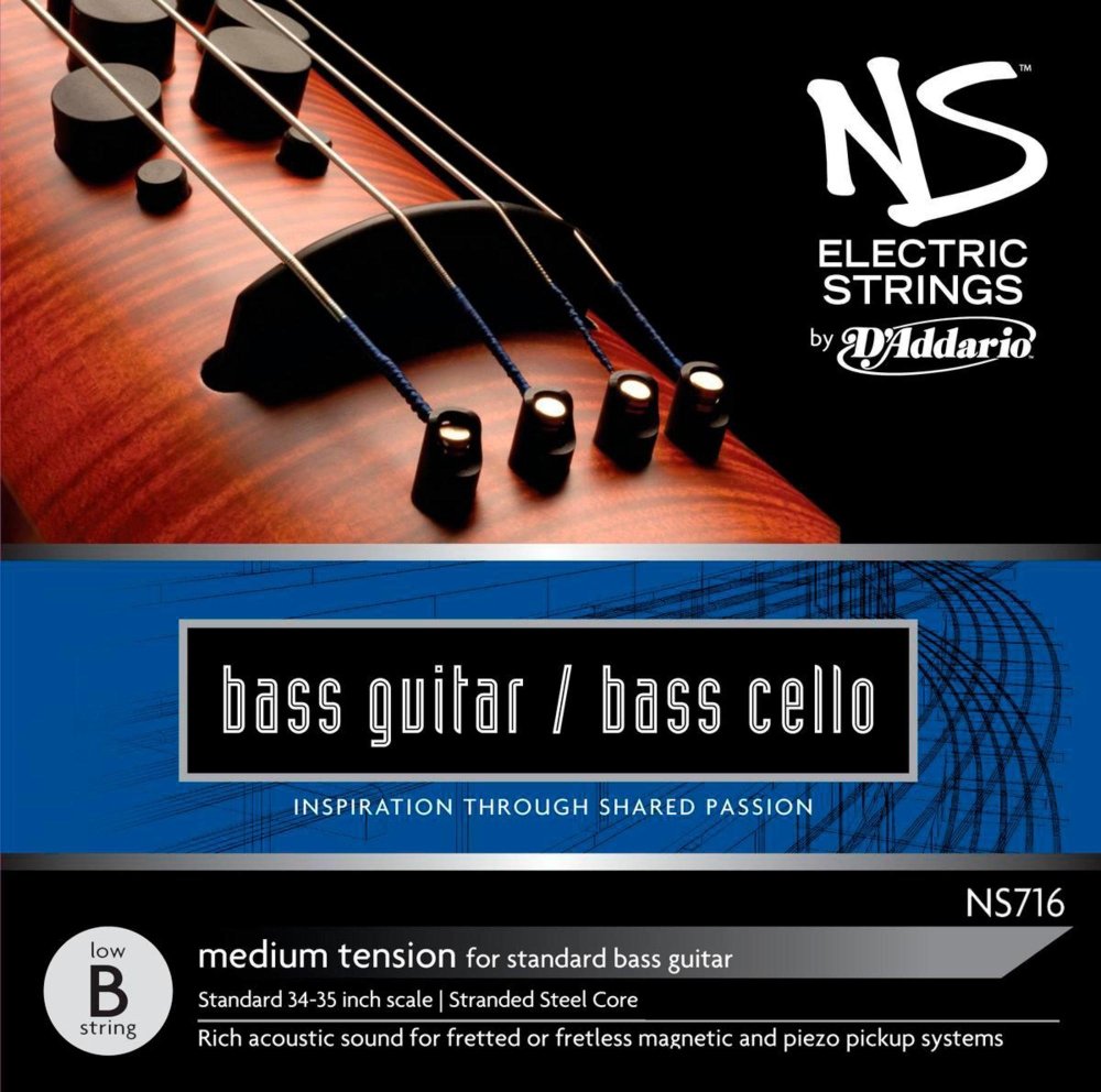 D'Addario Bowed Corde seule (Si grave) pour contrebasse/violoncelle D'Addario NS Electric, manche 4/4, tension Medium