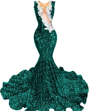 Sequin Mermaid Prom Dress Mesh Beaded Applique Evening Gown