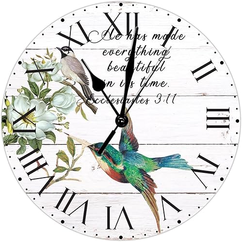 Miniatura 105 de ArogGeld He Made Everything Beautiful - Reloj de pared de PVC con flores rosadas, colibrí, reloj de pared grande con cita y números romanos, reloj