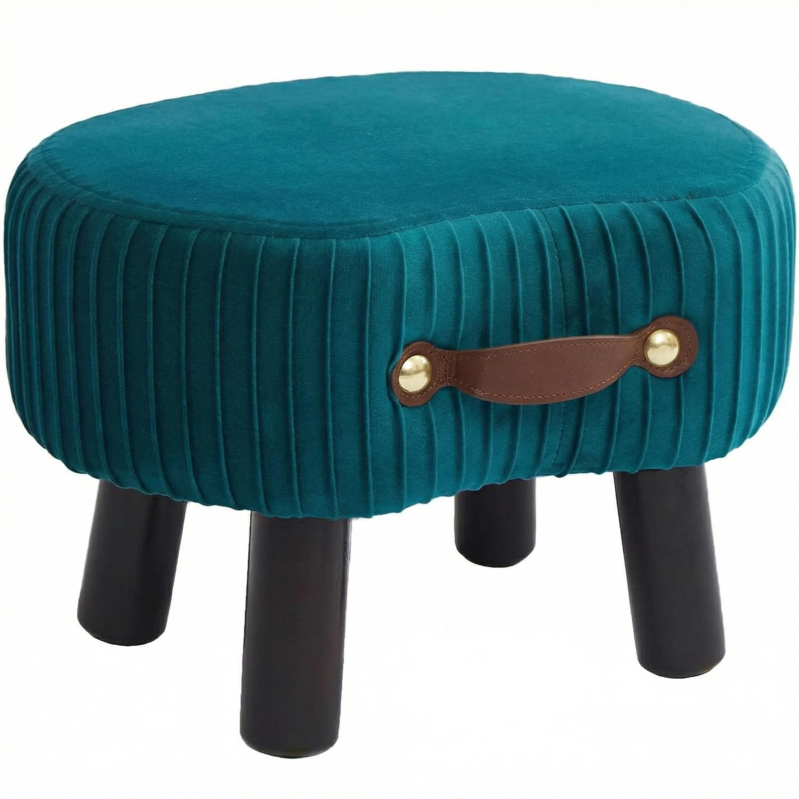 Photo 1 of Leesingdo Velvet Ottoman with Handle - Peacock Blue