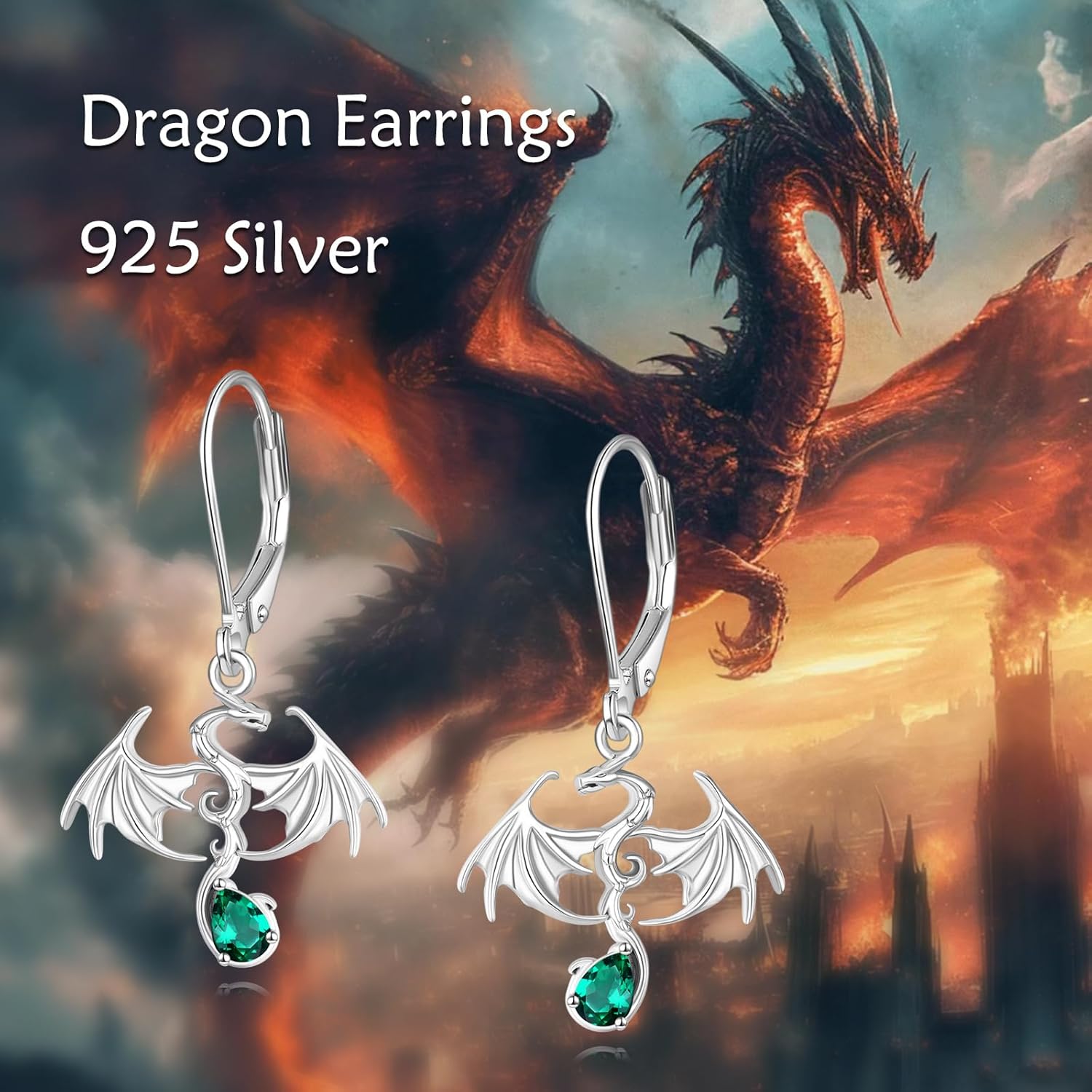 AOBOCO Dragon Leverback Earrings for Women 925 Sterling Silver Emerald Green Dragon Earrings Dragon Jewelry Gifts - Image 6