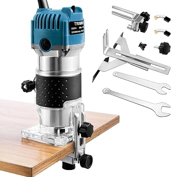 Holdfiturn Electric Hand Trimmer Soft Start Compact Router Kit Speed 30000Rpm 1/4'' Wood Trimmer Palm Router Power Router Tool Blue