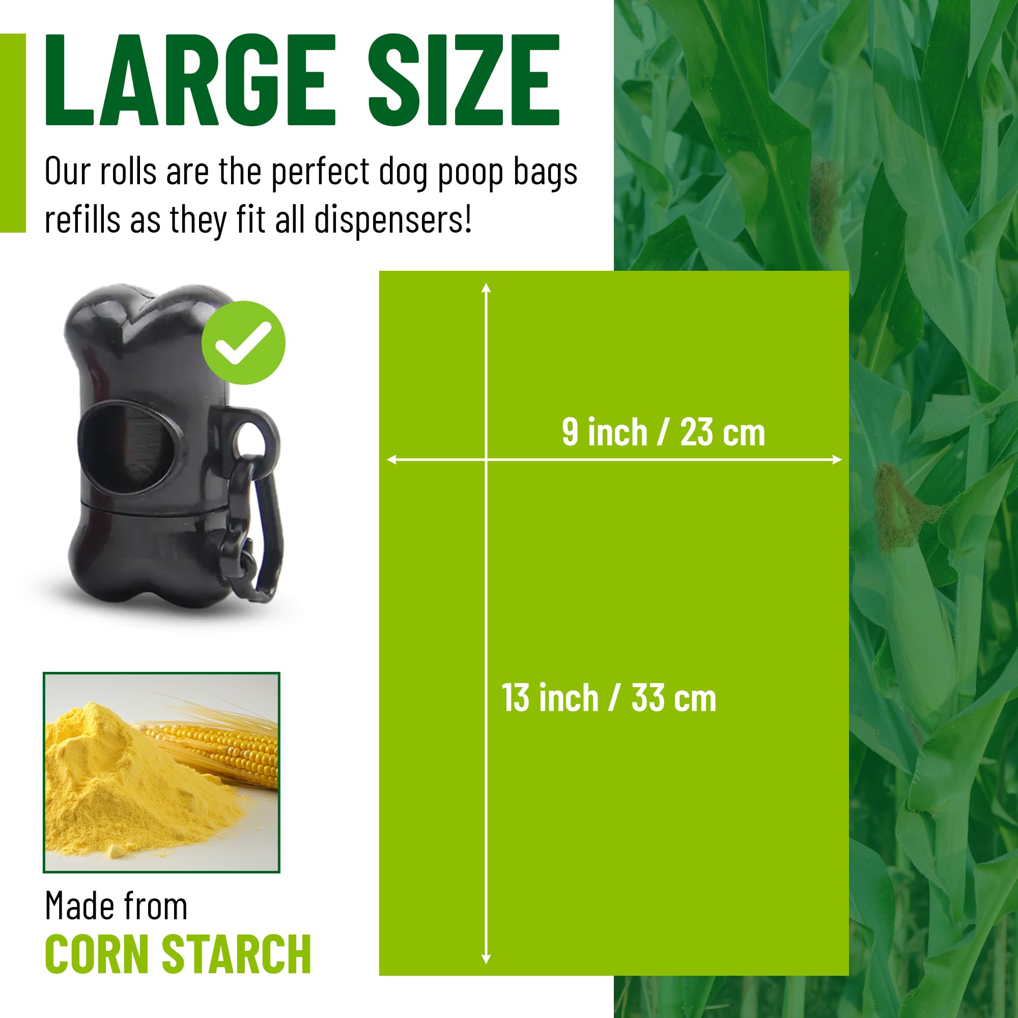 Joe Kobocki Dog Poop Bags – Extra Strong, Leak-Proof, Unscented, 360 Count (24 Rolls), 9x13 Inches, Corn Starch-Based