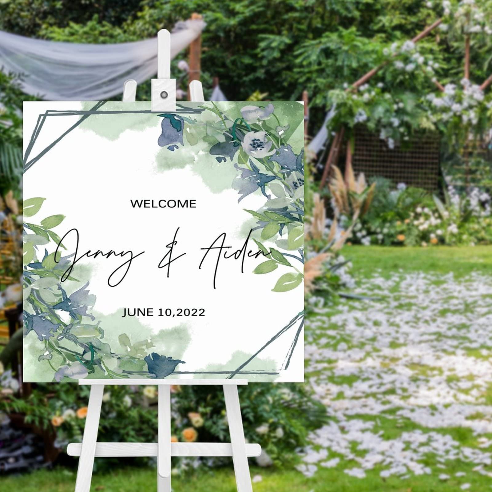 Panneau de bienvenue personnalisé mariage en bois thème verdure et style rustique