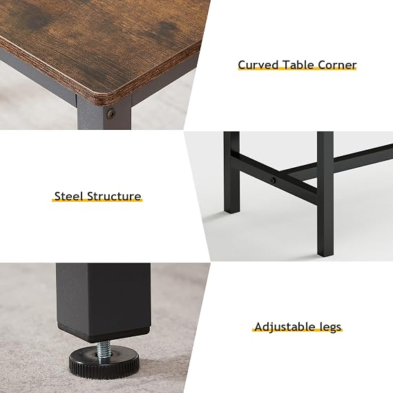Rovibek Dining Room Table Chairs Set for 4, Modern Space Saving Kitchen Table with 2 Benches & Adjustable Feet Breakfast Table, Wooden Industrial Style Farmhouse, 43, Brown